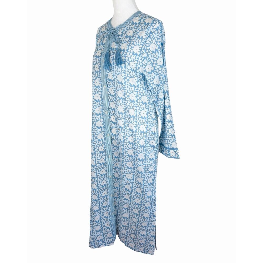 The Company Store Printed Blue Voile Caftan Midi Dress 100% Cotton Sz Small NWT - Picture 5 of 8